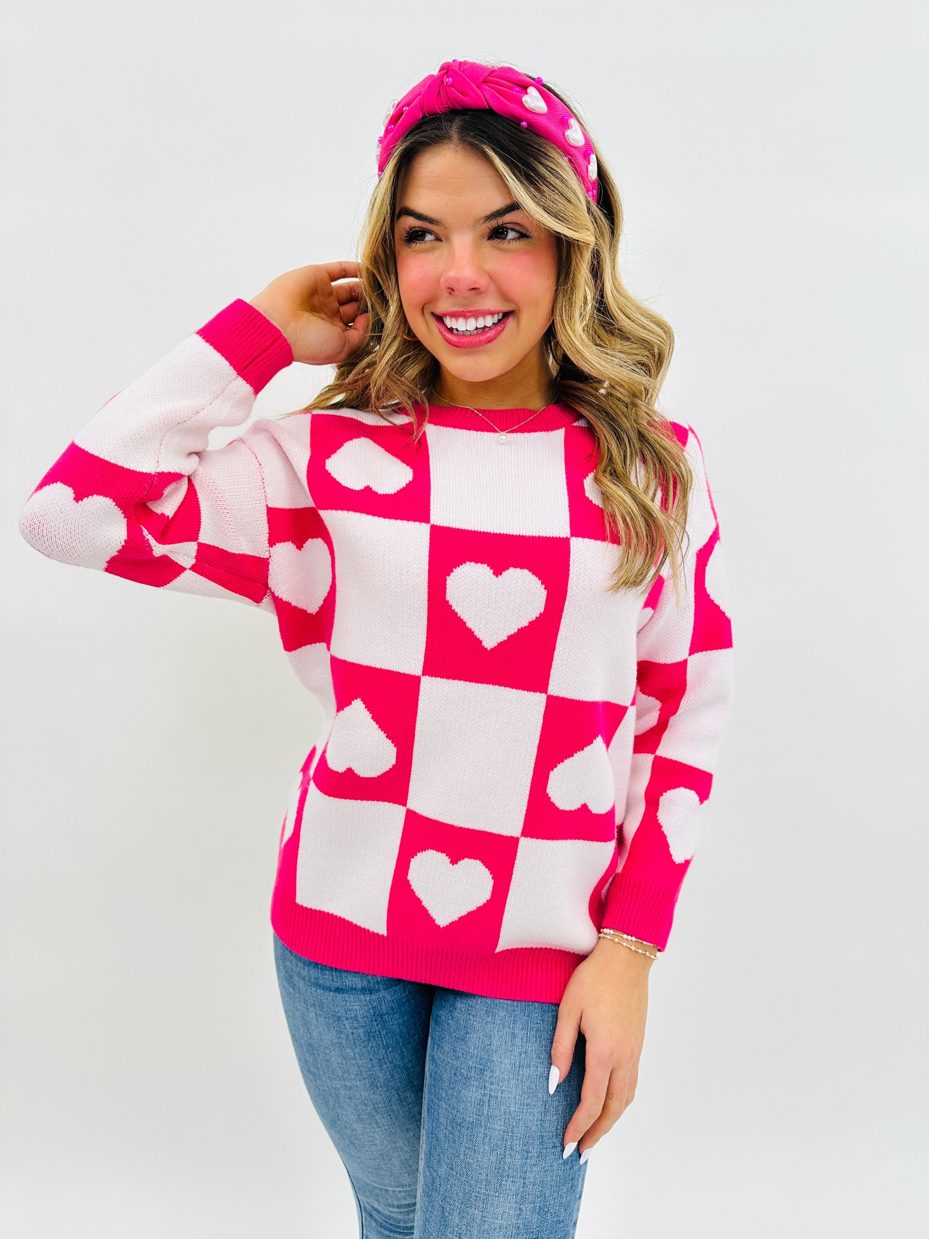 Ottilie - Valentine's Day Sweater with Square Hearts