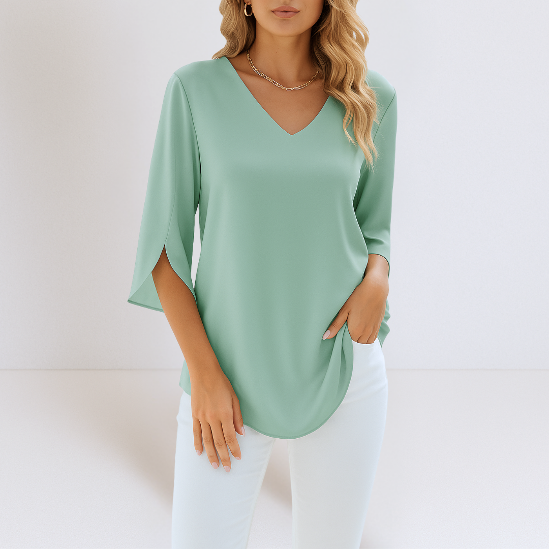 Rialta - Elegant V-neck blouse with split sleeves