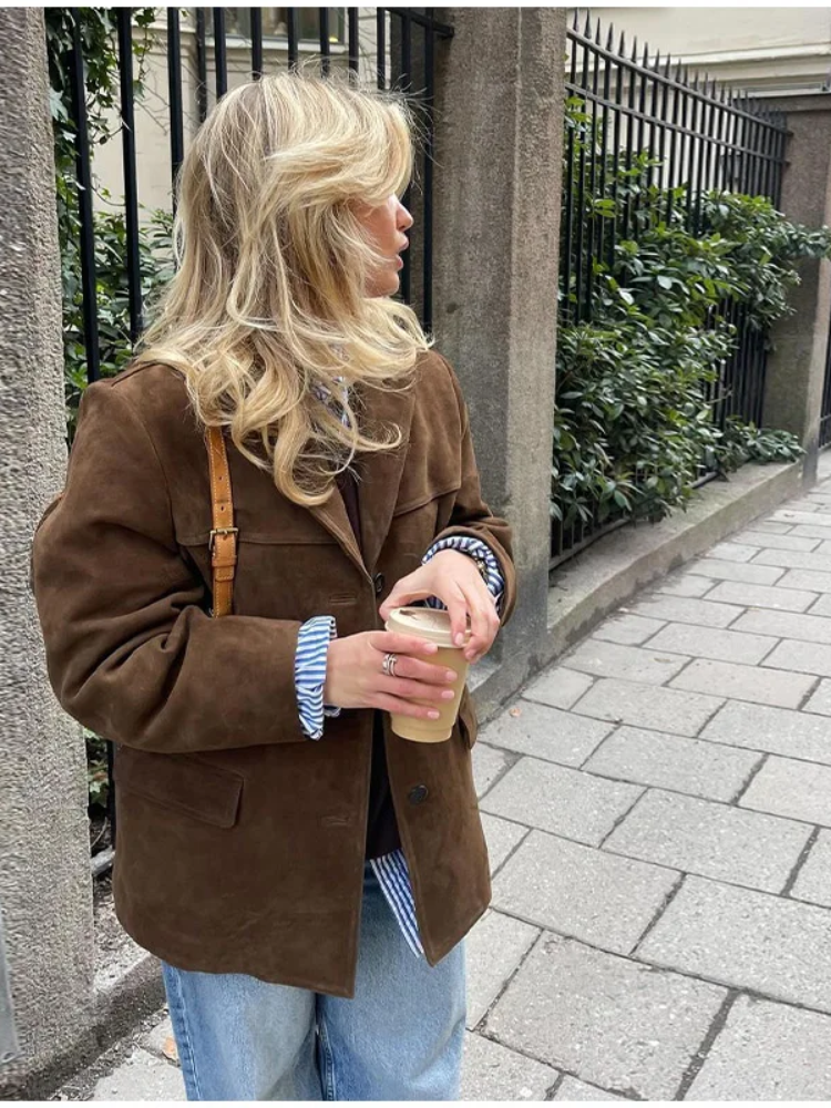 Demelza - Women's Oversized Brown Suede Long Trenchcoat | Ideal for Autumn/Winter
