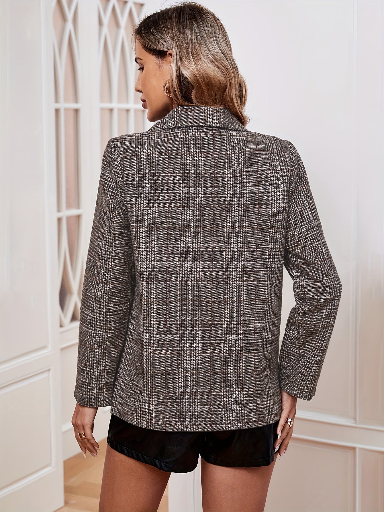 Thomasina - Women's Elegant Long Business Blazer with Grid Pattern and Notched Lapel | Ideal for All Seasons
