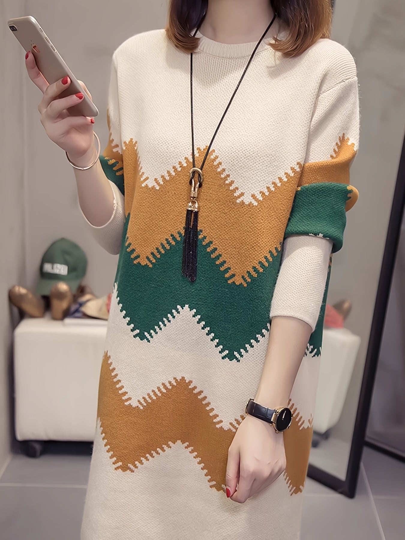 Mirabelle - Chic color-block sweater dress for women