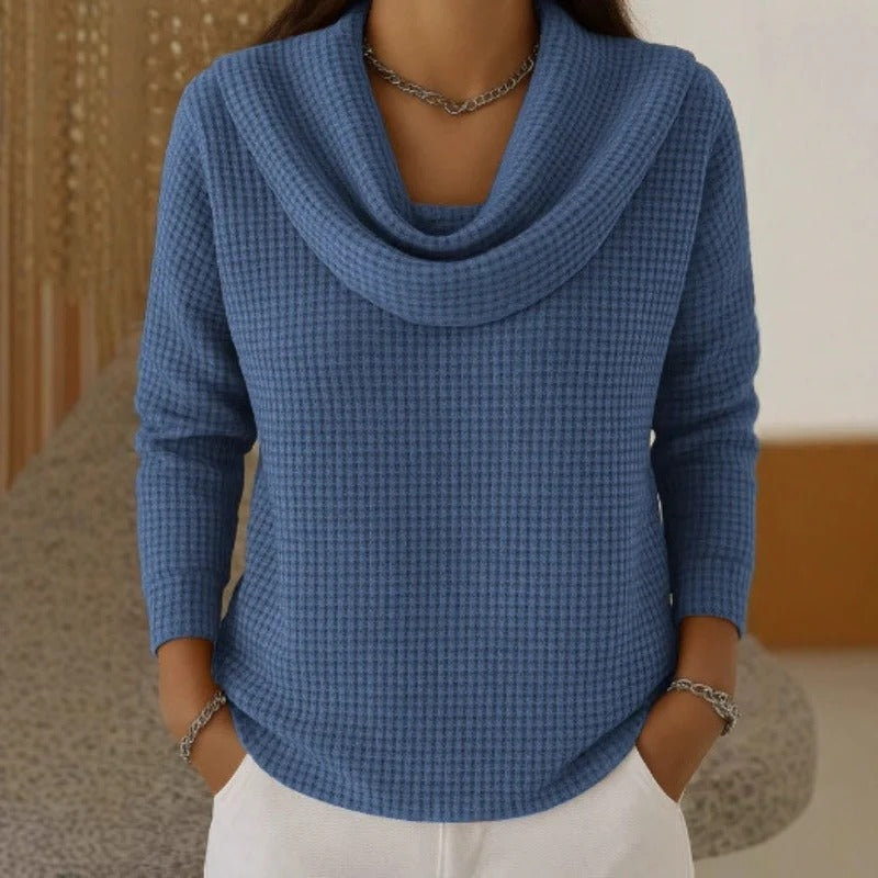 Elisavora - Warm Waffle Knit Jumper with Cascade Neck