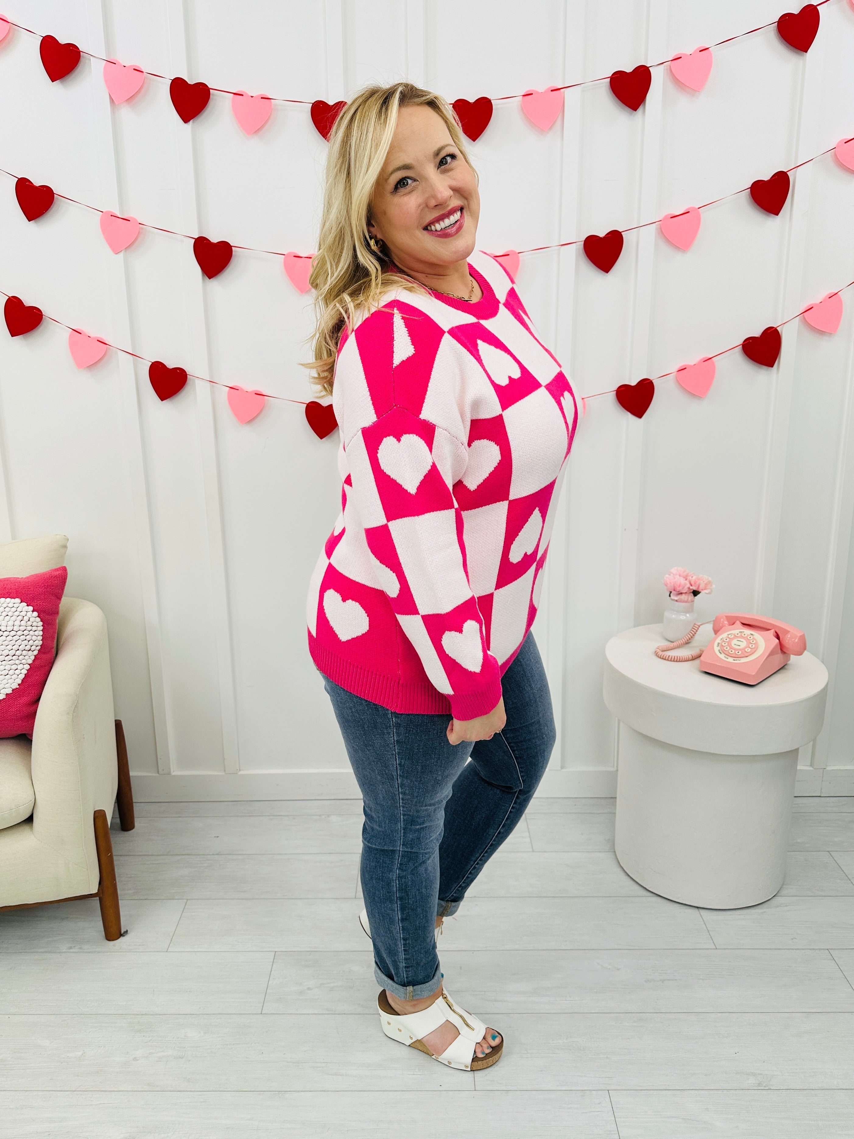 Ottilie - Valentine's Day Sweater with Square Hearts