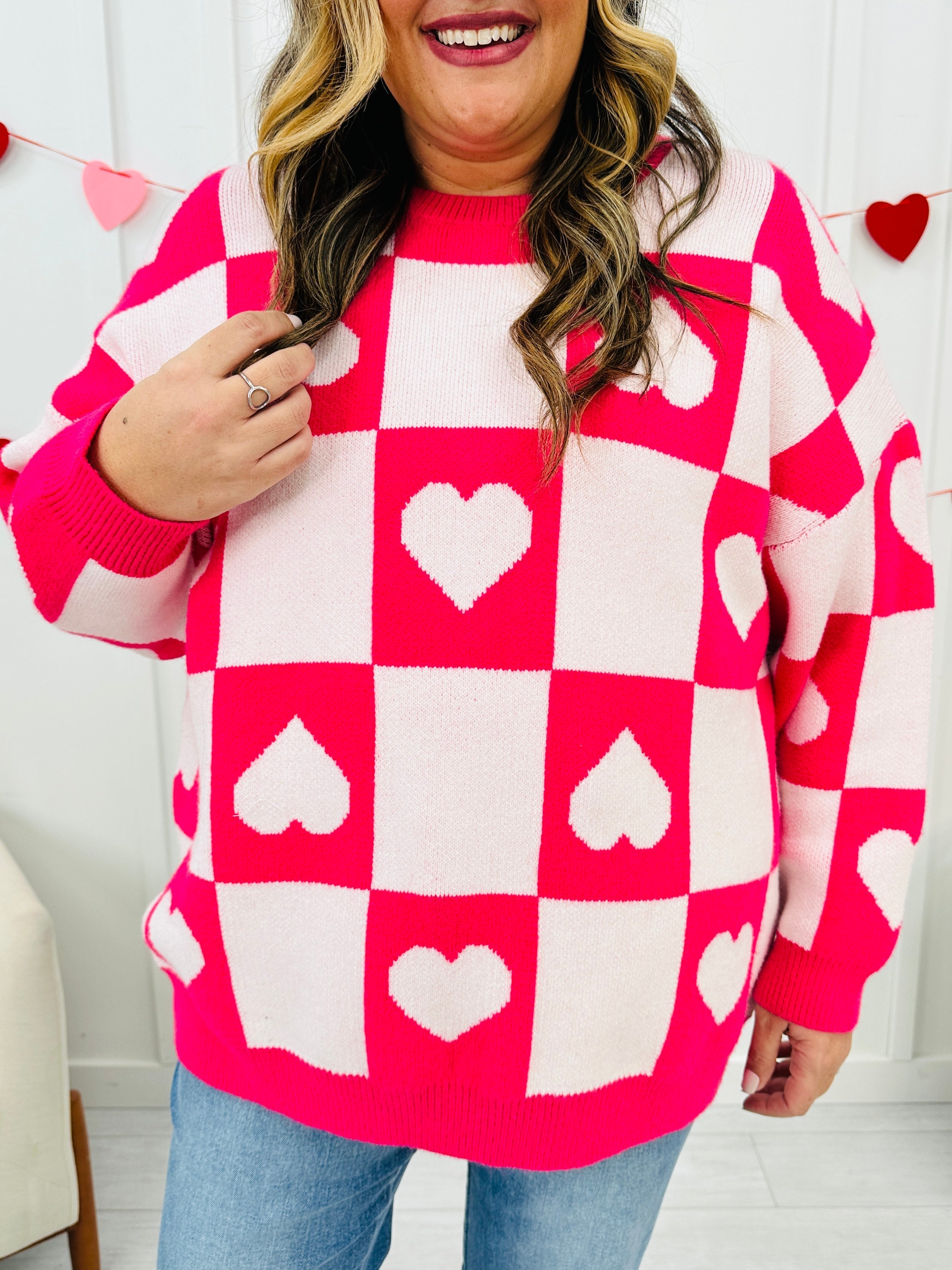 Ottilie - Valentine's Day Sweater with Square Hearts