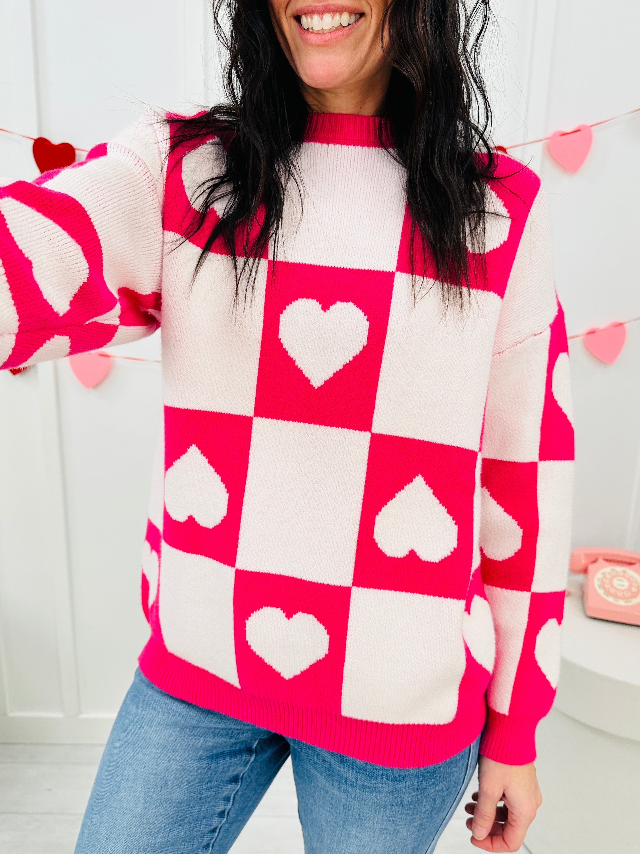 Ottilie - Valentine's Day Sweater with Square Hearts