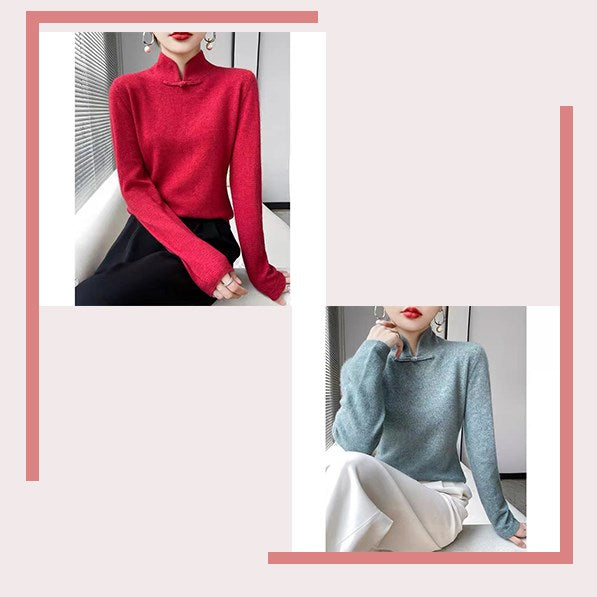 Jovienna - Elegant High Neck Winter Jumper with Vintage Fastening