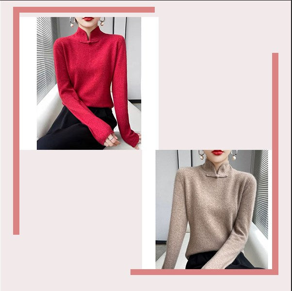 Jovienna - Elegant High Neck Winter Jumper with Vintage Fastening