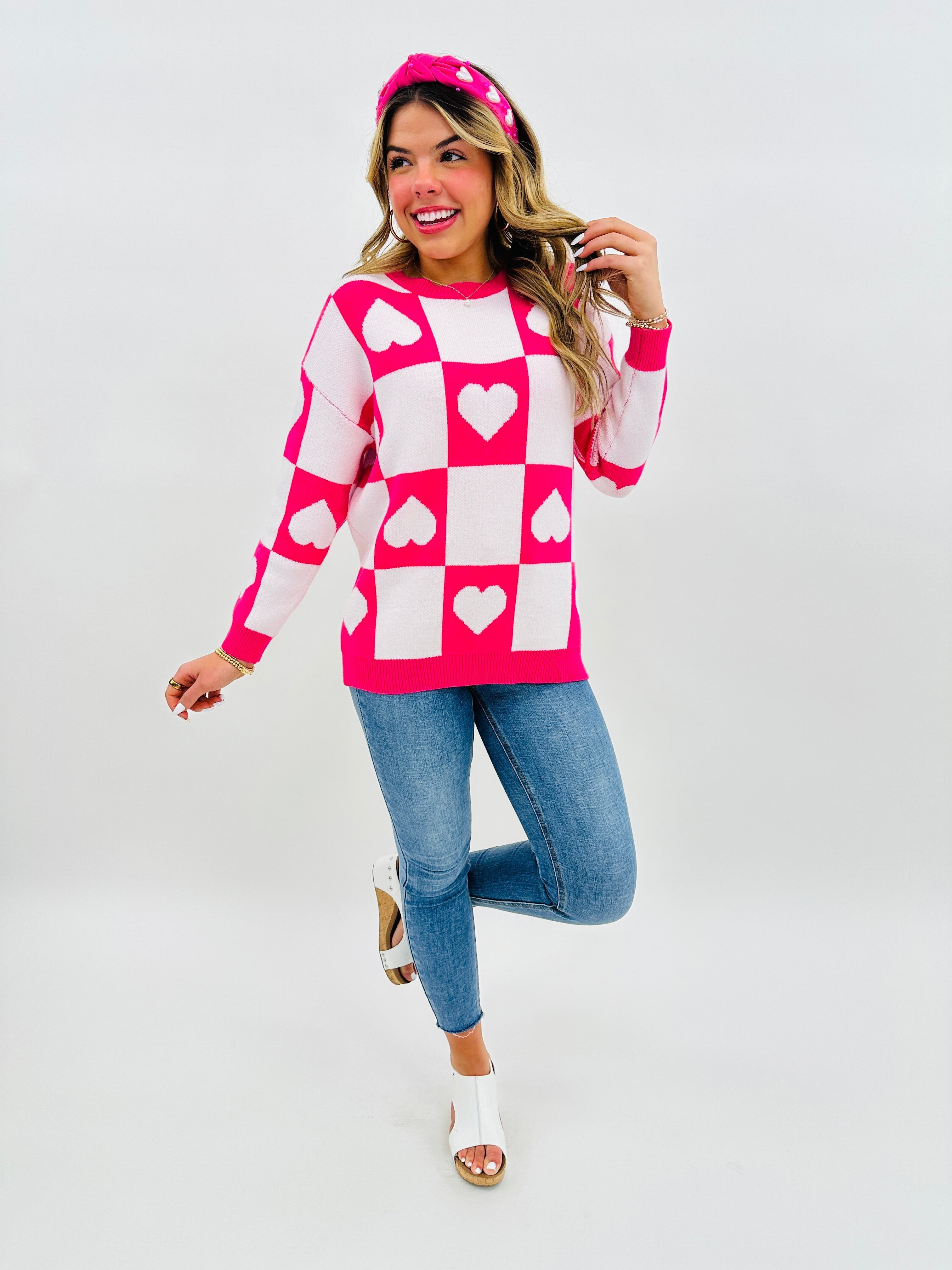 Ottilie - Valentine's Day Sweater with Square Hearts