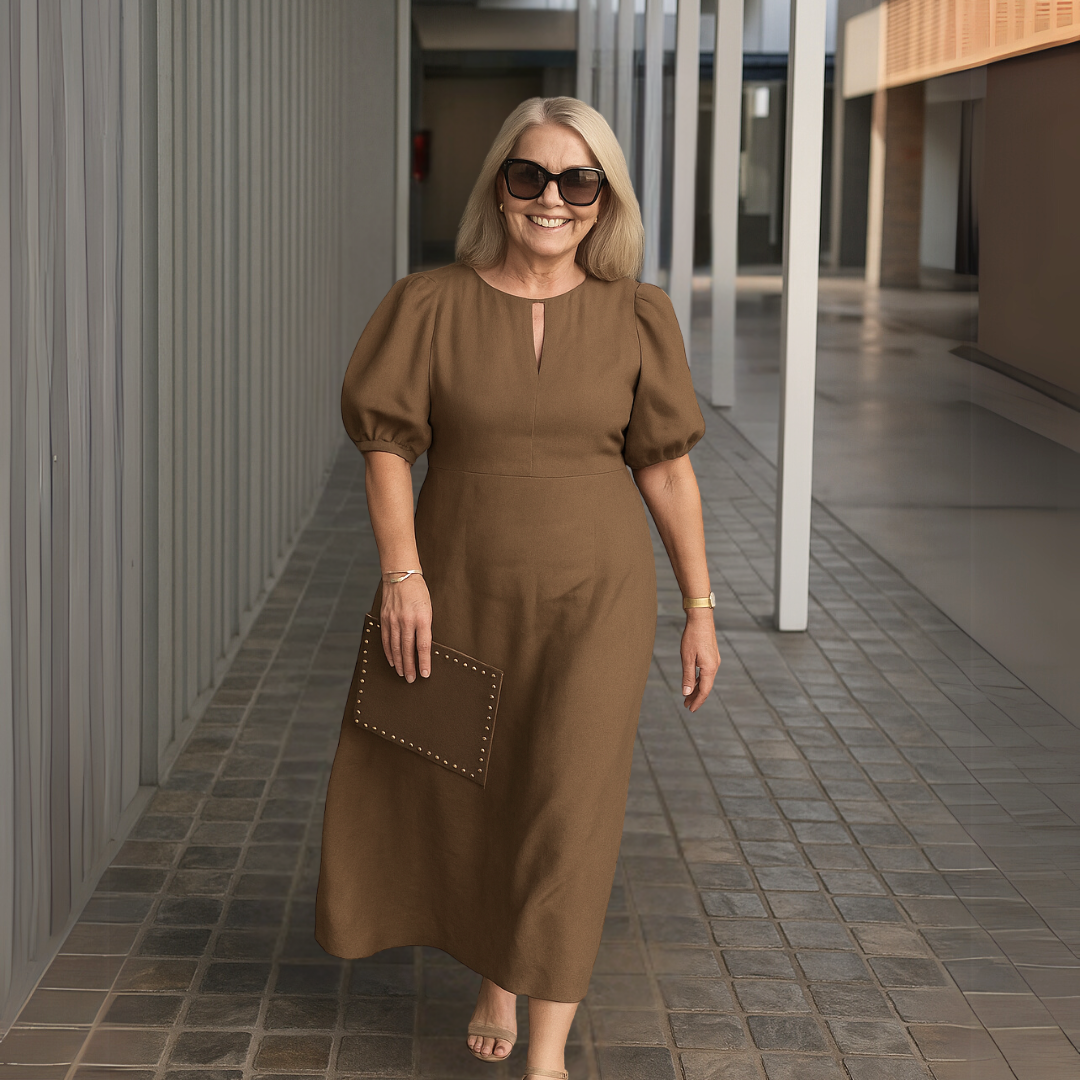 Catalina - Elegant plain dress with V-neckline
