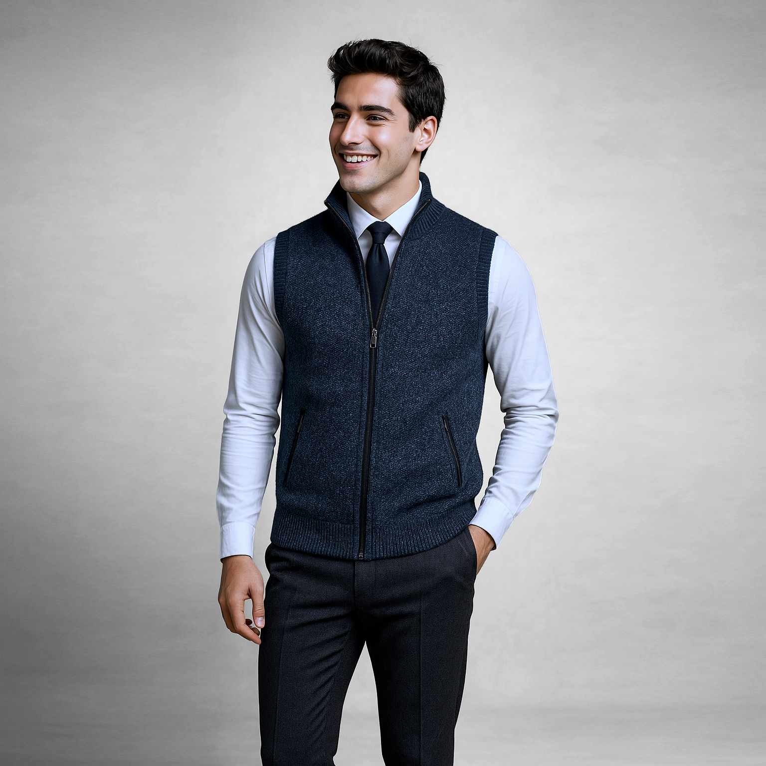 Gabriel - Full Zip Gilet in Mixed Wool