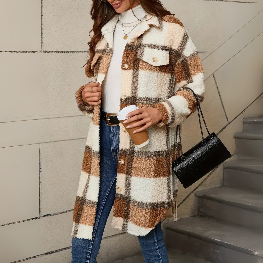 Irivelle™ - Autumn Charm Plaid Teddy Coat