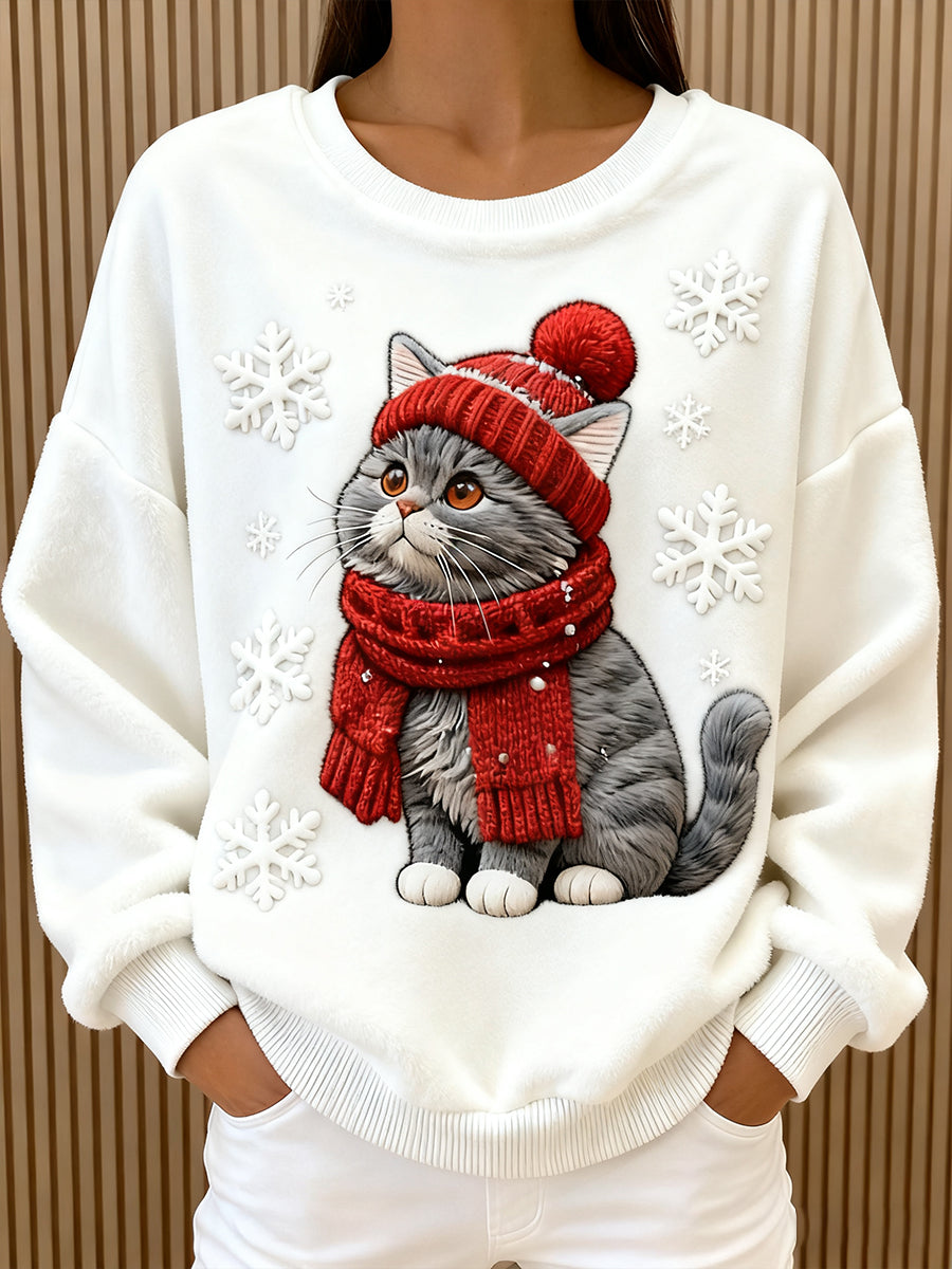 Lunaviera - Flannel Hoodie Christmas Cat