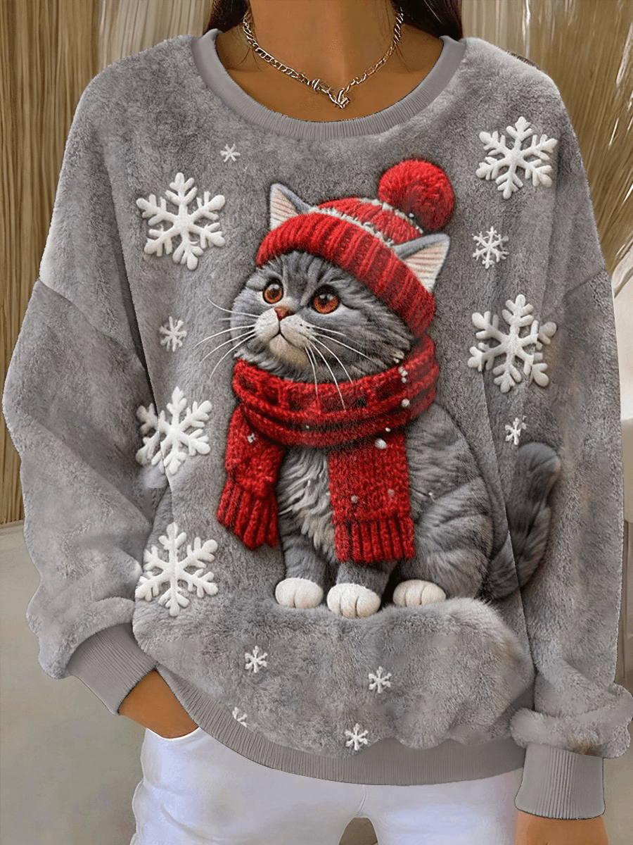 Lunaviera - Flannel Hoodie Christmas Cat