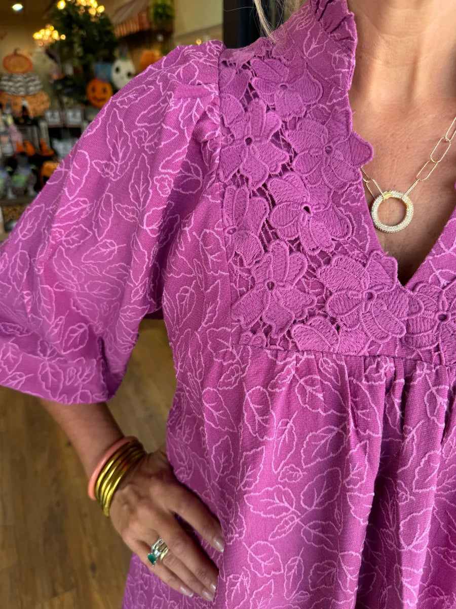 Tesia™ - Jacquard pofmouw korte jurk