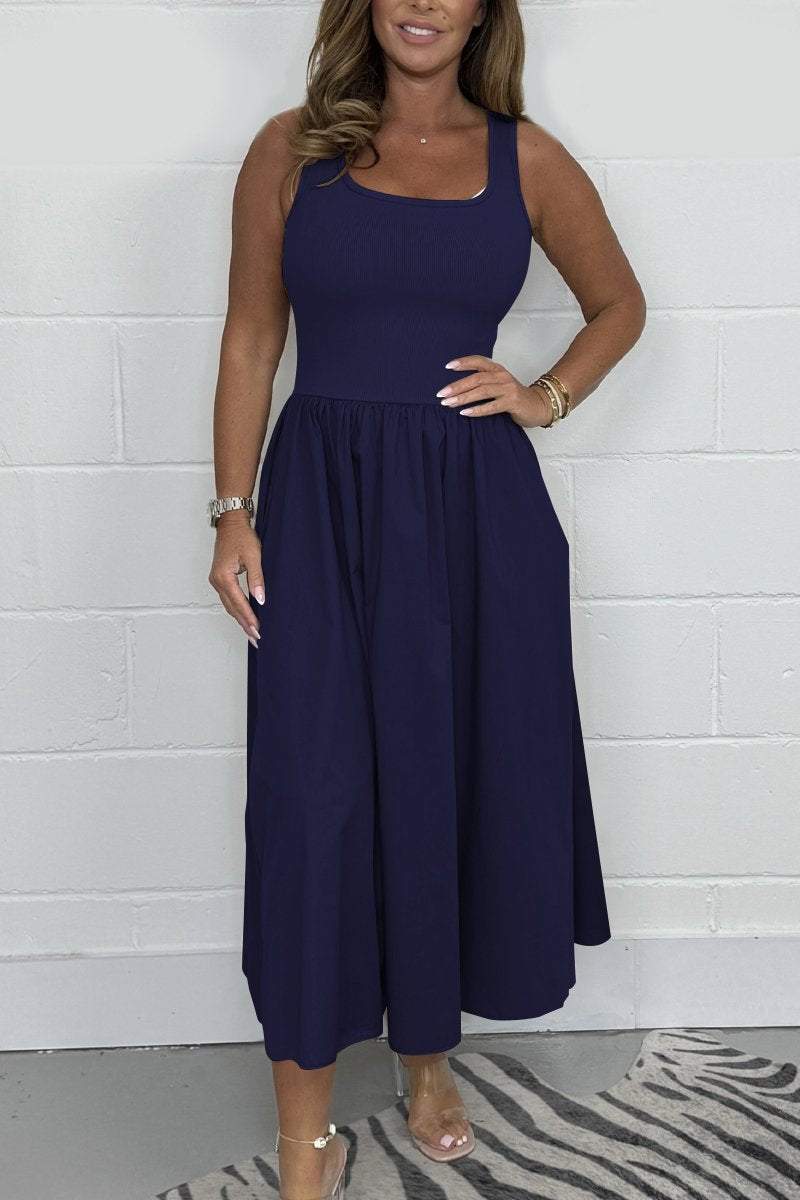 Laurea - Trendy Sleeveless A-line Dress with Square Neckline