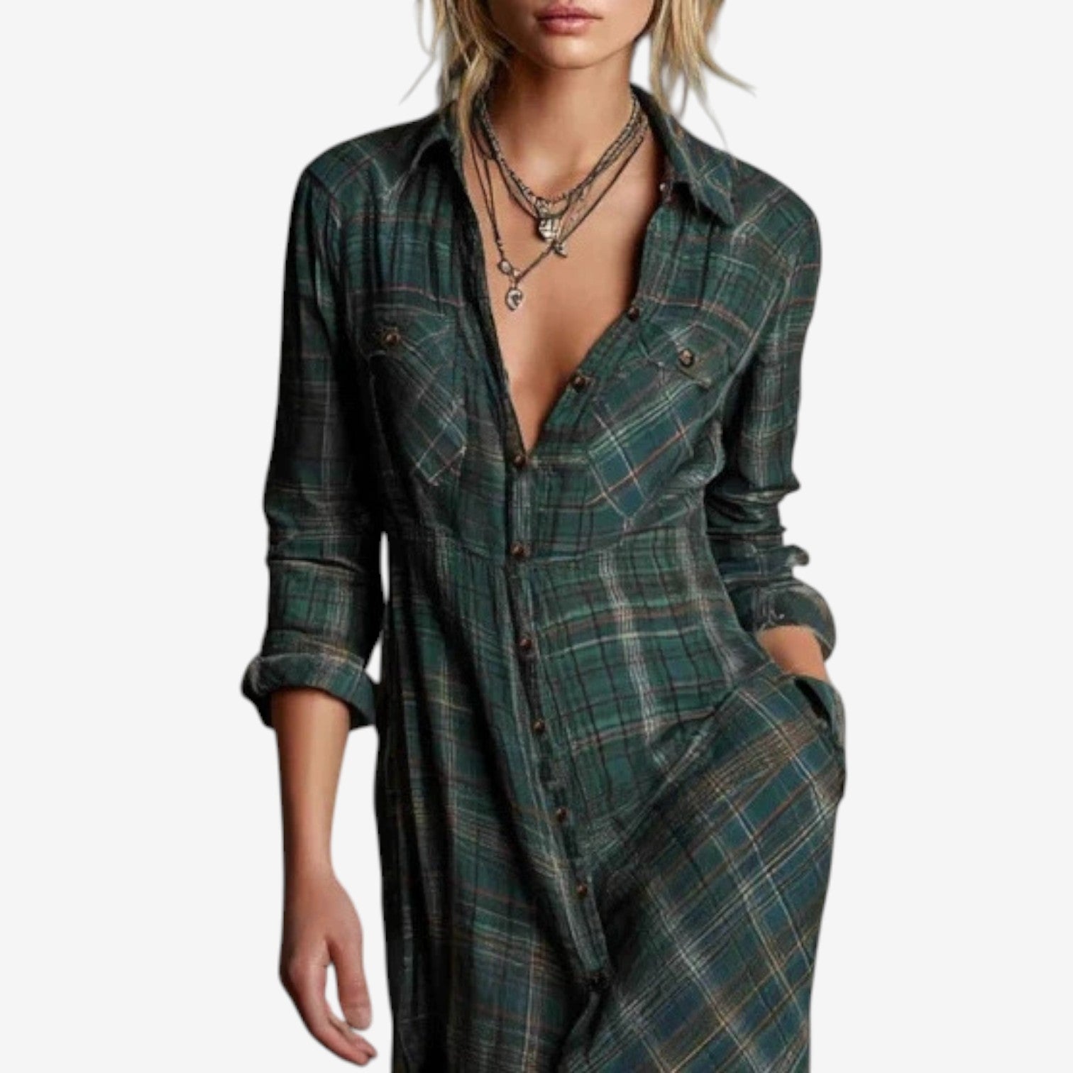 Dahlira - Elegant Long Buttoned Collar Dress