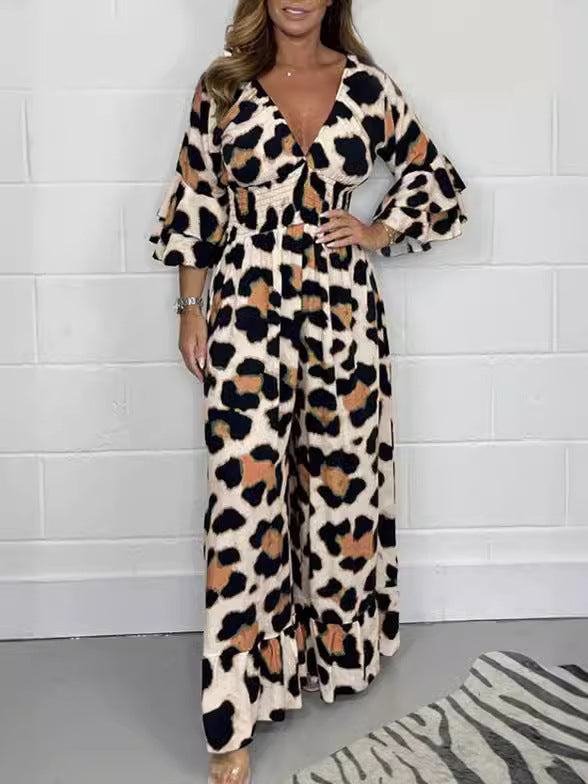 Priscille - V-Neck Leopard Jumpsuit