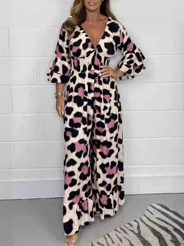 Priscille - V-Neck Leopard Jumpsuit