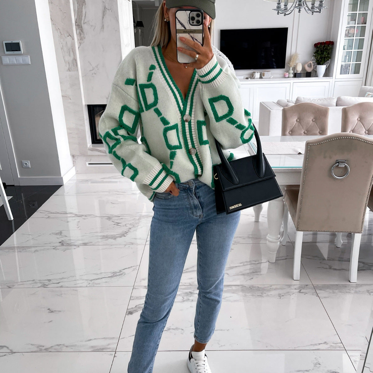 Aliza - V-Neck Contrast Knit Cardigan