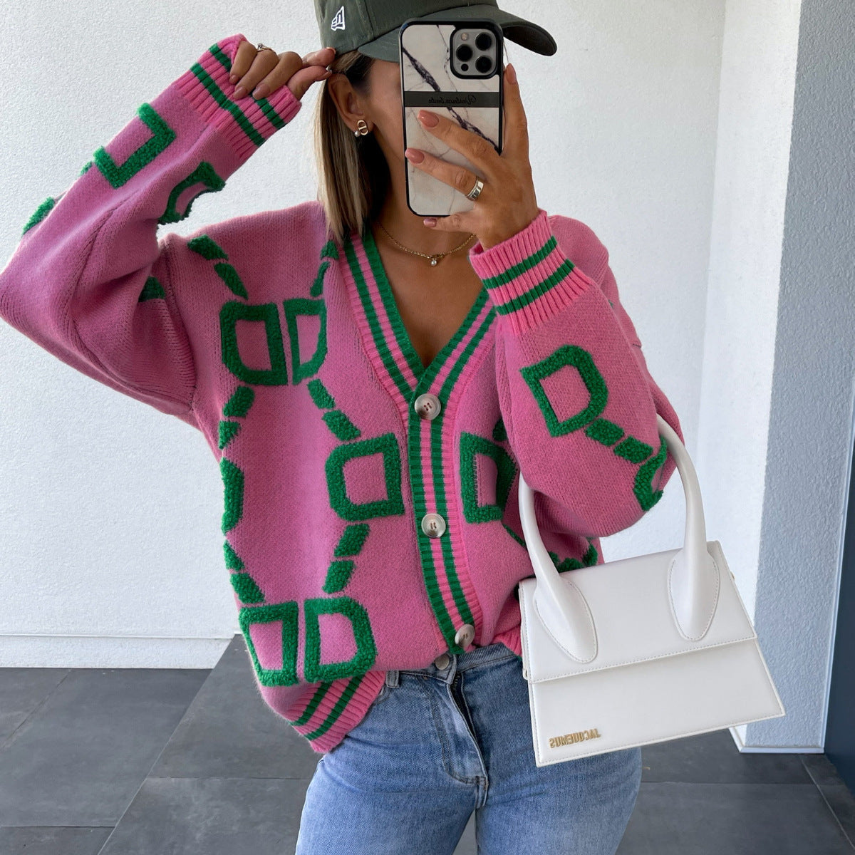 Aliza - V-Neck Contrast Knit Cardigan