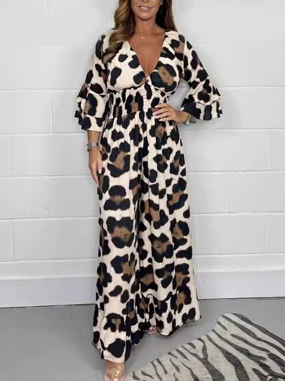 Priscille - V-Neck Leopard Jumpsuit