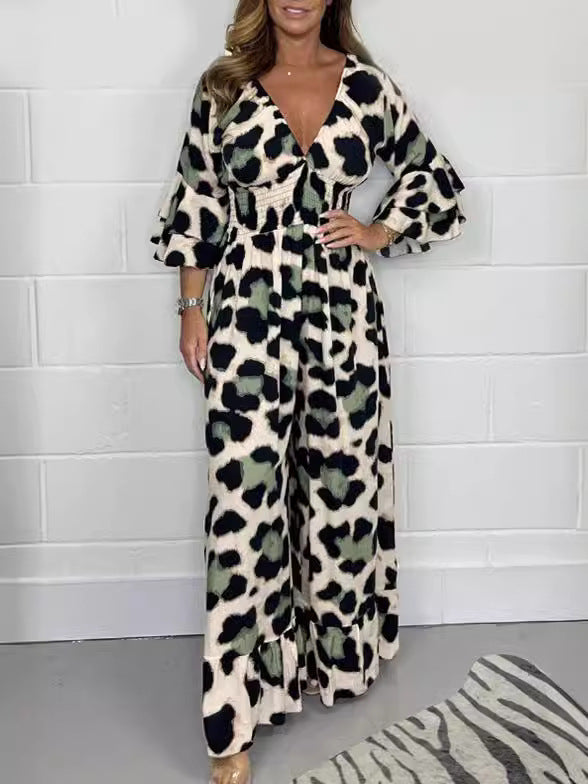 Priscille - V-Neck Leopard Jumpsuit