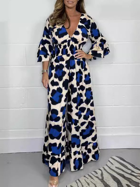 Priscille - V-Neck Leopard Jumpsuit