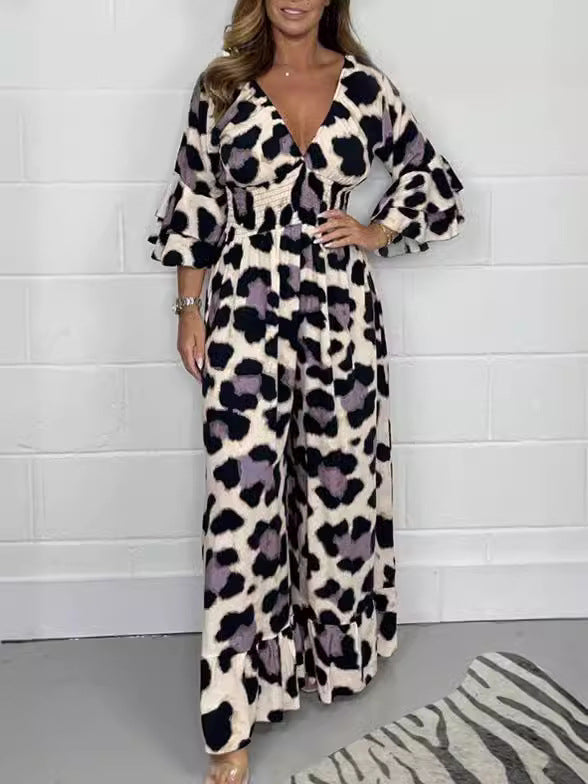 Priscille - V-Neck Leopard Jumpsuit