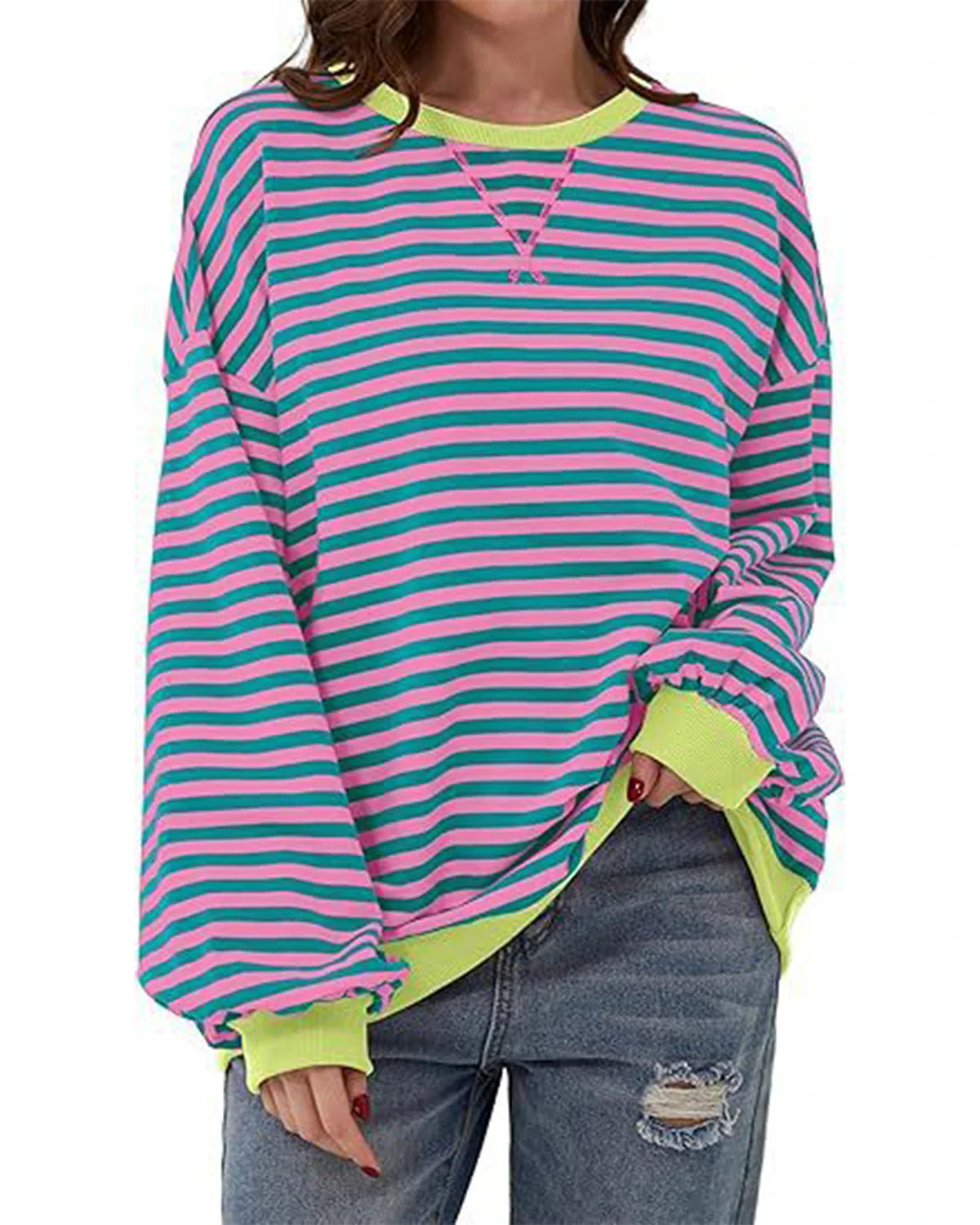 Maribel - Women's Color Block Stripe Sweatshirts
