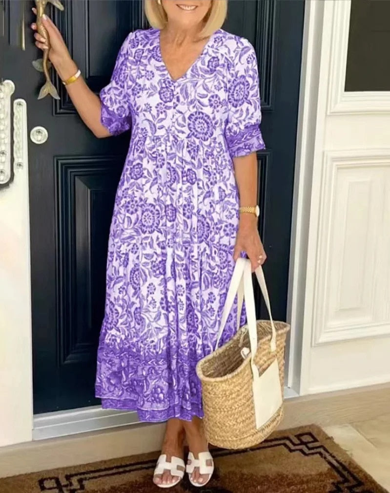 Aude™ - Elegant floral dress with V-neckline