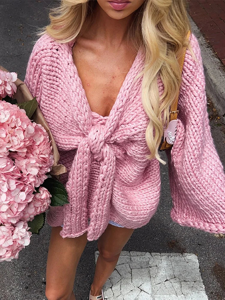 Brigitte - Women's Knitted Sweater with Bow