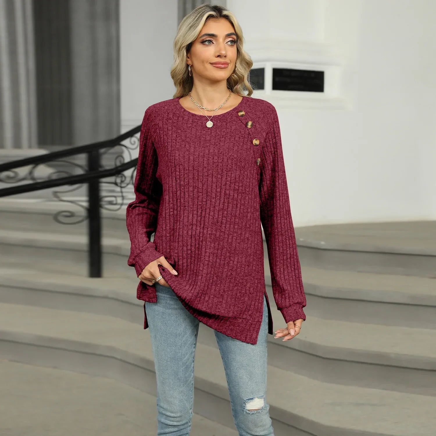 Aline - Elegant Women's Sweater with Decorative Buttons