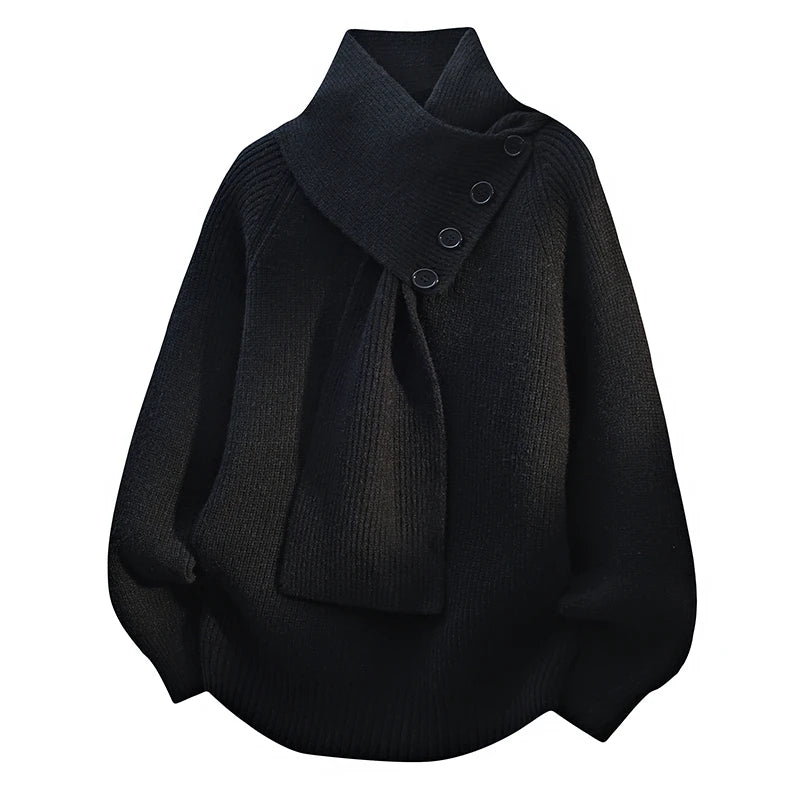 Selvarina - Elegant Sweater with Scarf Collar