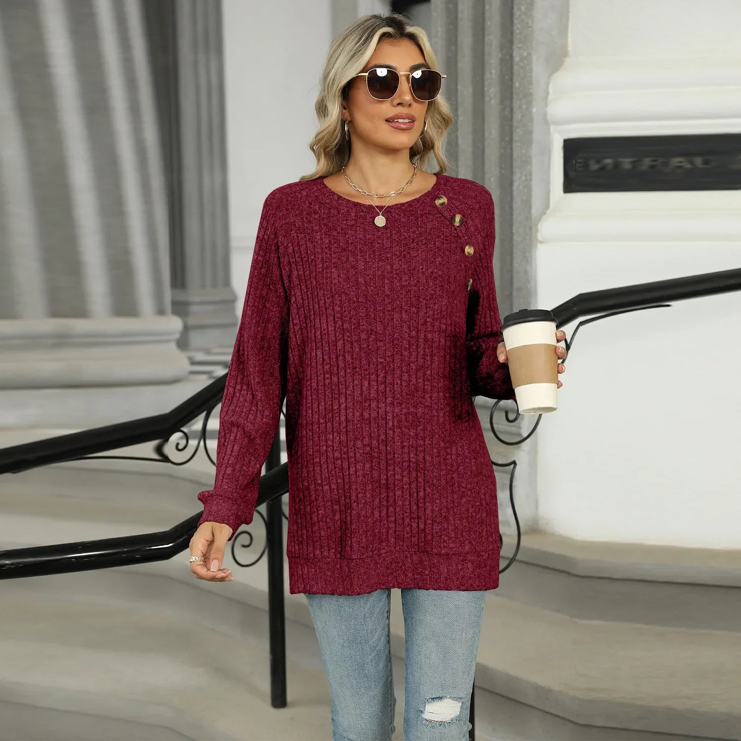 Aline - Elegant Women's Sweater with Decorative Buttons