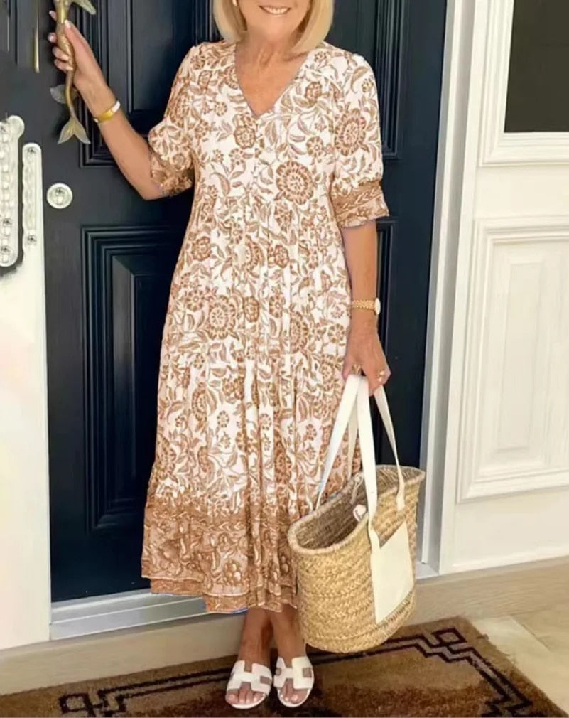 Aude™ - Elegant floral dress with V-neckline