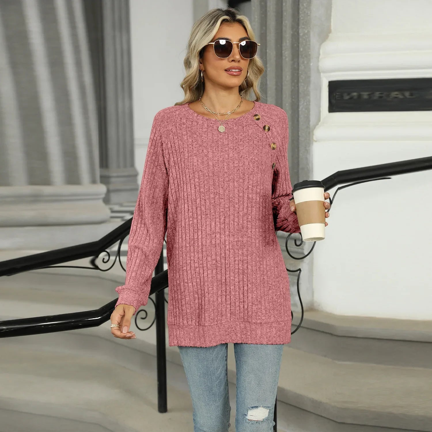 Aline - Elegant Women's Sweater with Decorative Buttons