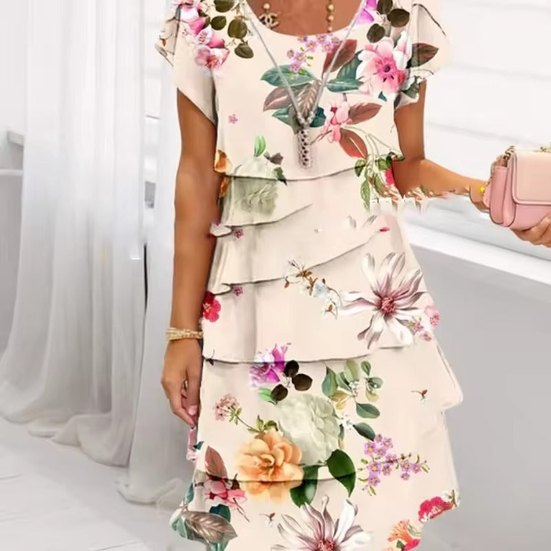 Elif - Floral Pleated Ruffle Dress