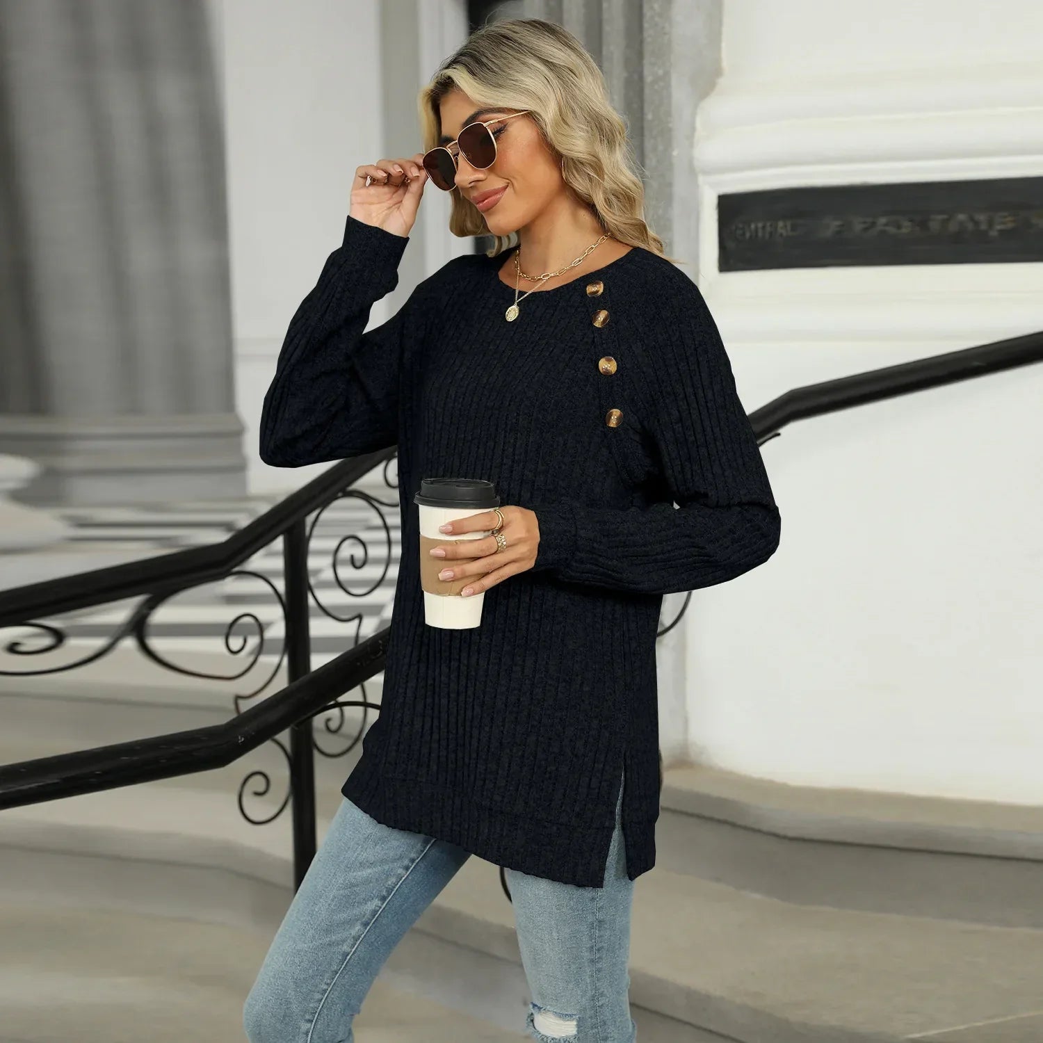 Aline - Elegant Women's Sweater with Decorative Buttons
