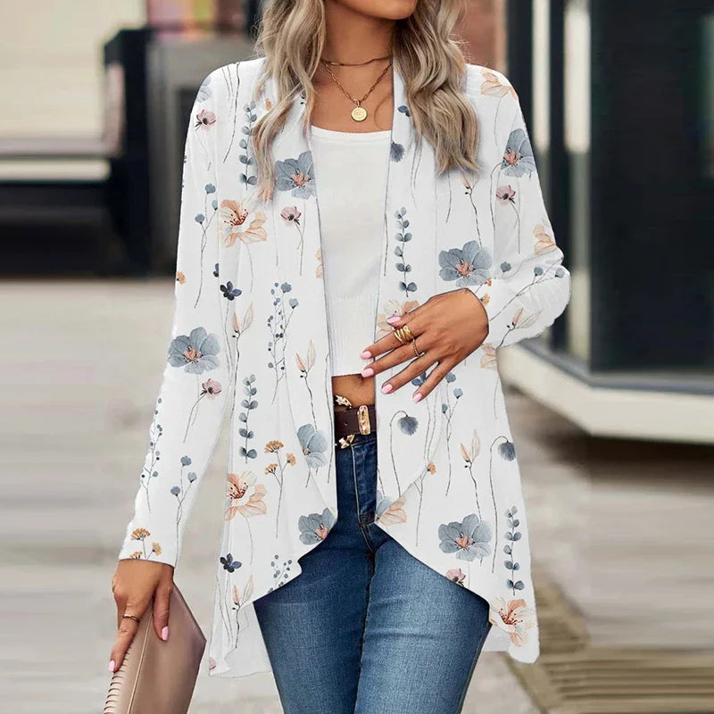 Jolindra - Lightweight Floral Open Collar Cardigan