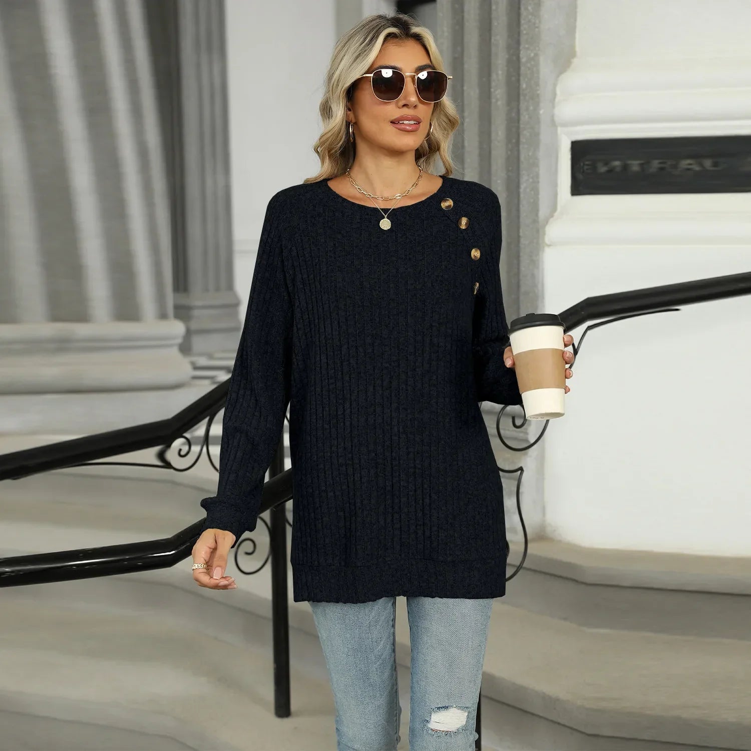 Aline - Elegant Women's Sweater with Decorative Buttons