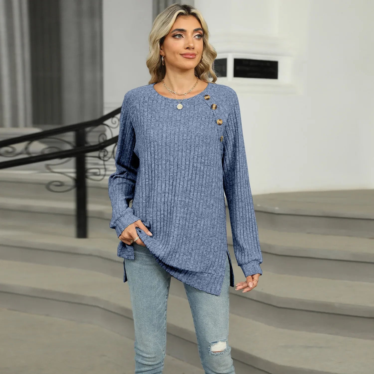 Aline - Elegant Women's Sweater with Decorative Buttons