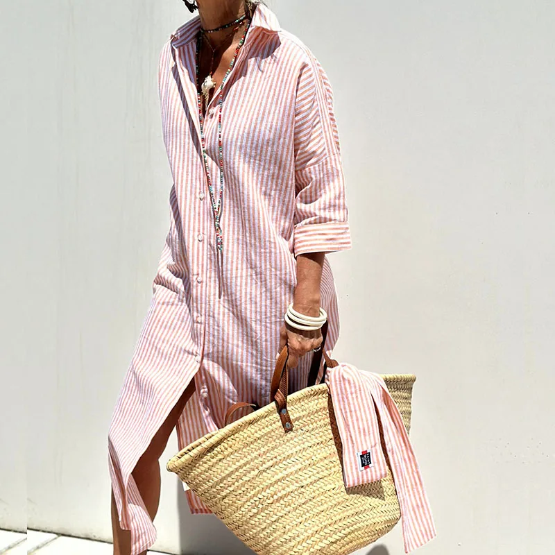 Alba™ - Elegant Striped Shirt Dress