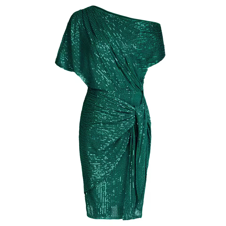 Neravielle - Elegant Sequin Dress with Off-the-Shoulder Design