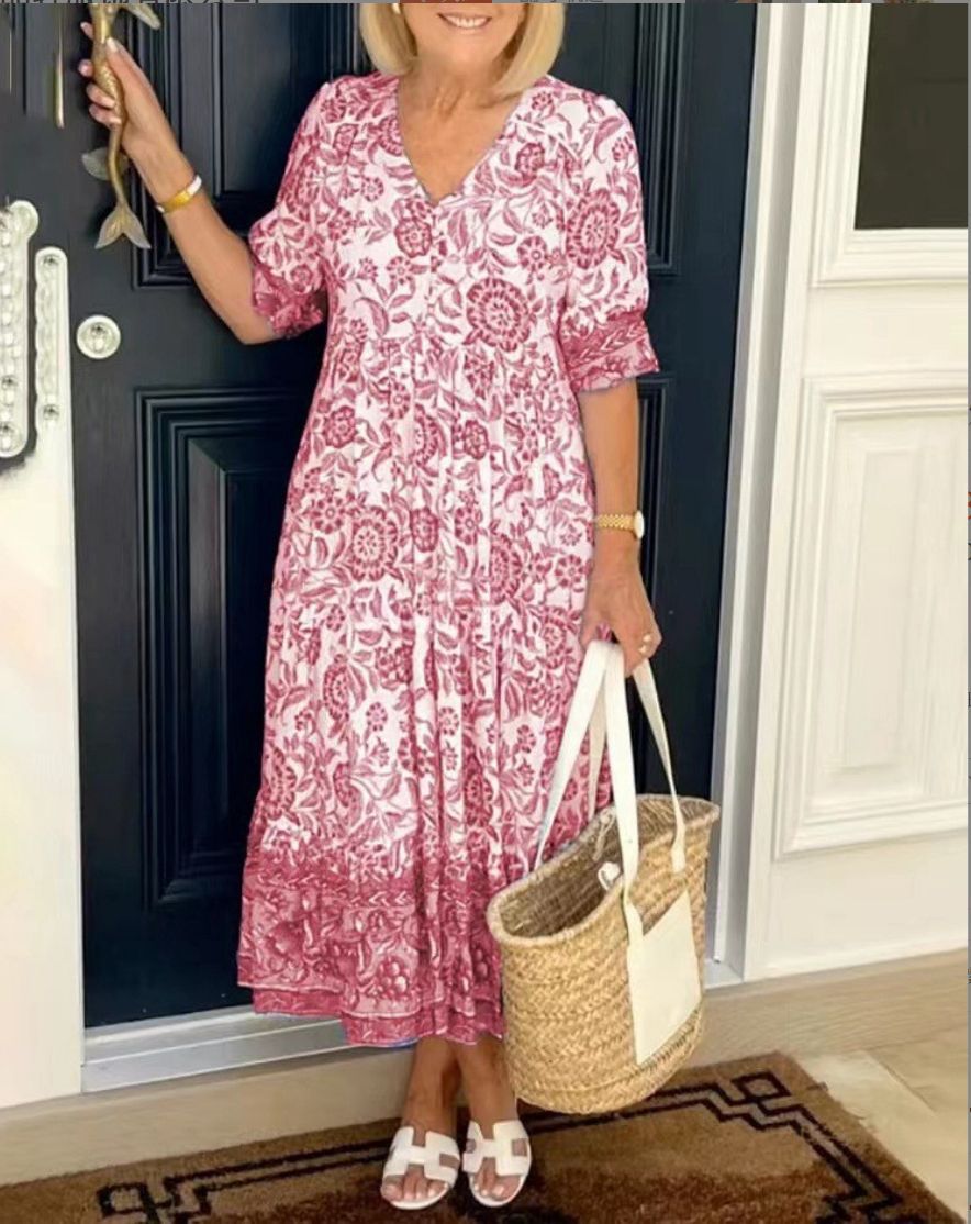 Aude™ - Elegant floral dress with V-neckline