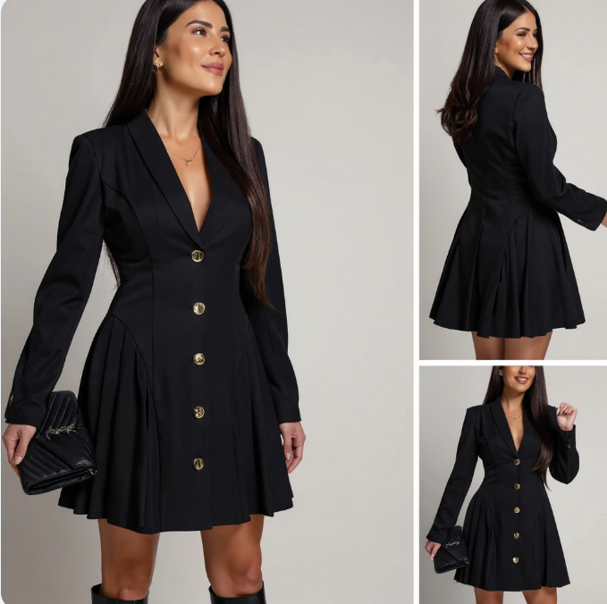 Nelavienne - Chic Fitted Dress with Metal Buckle