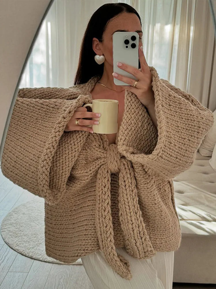 Brigitte - Women's Knitted Sweater with Bow