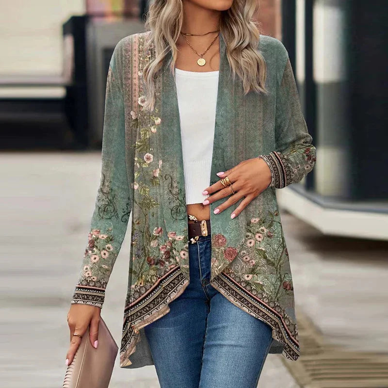 Jolindra - Lightweight Floral Open Collar Cardigan