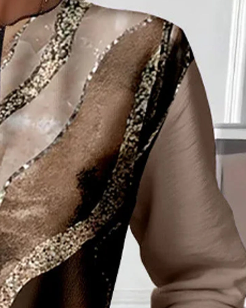 Dorevienne - Casual Half-Zip Vintage Print Sweatshirt