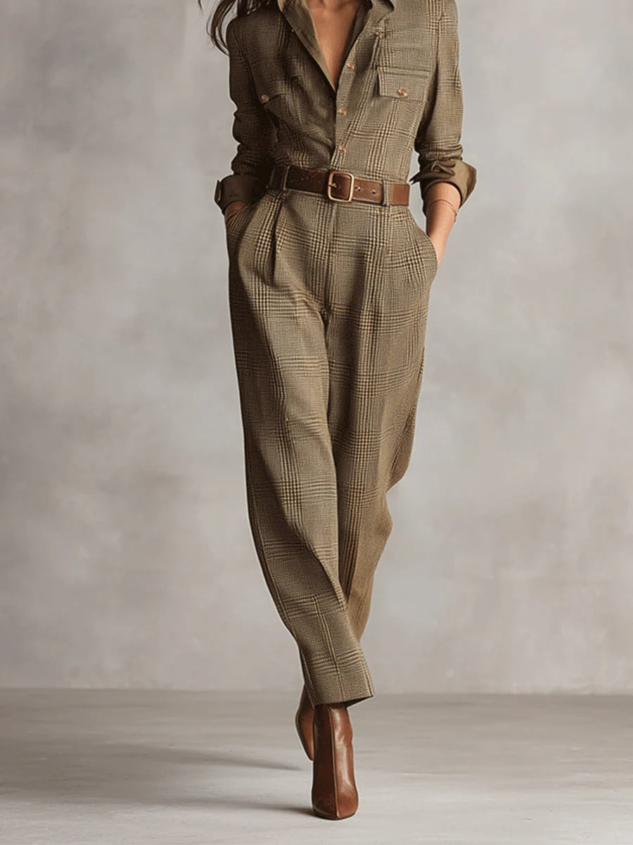 Jovanna - Chic Tweed Jumpsuit with Refined Checks