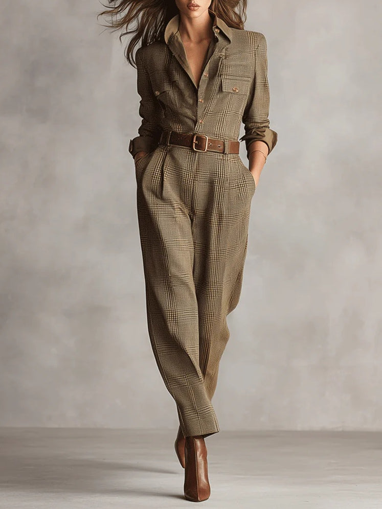 Jovanna - Chic Tweed Jumpsuit with Refined Checks